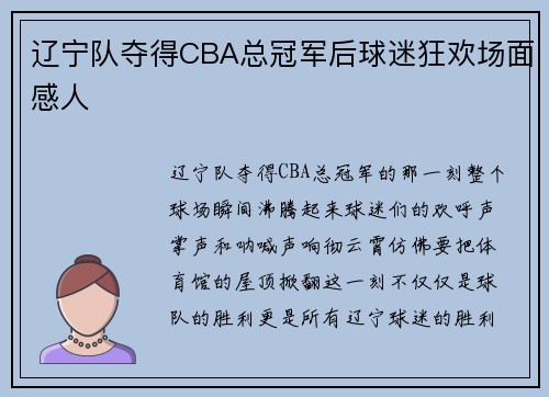 辽宁队夺得CBA总冠军后球迷狂欢场面感人